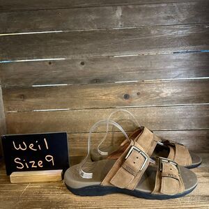 Mens Dr Andrew Weil Journey‎ Brown Leather Double Buckle Strap Sandals Size 9 D